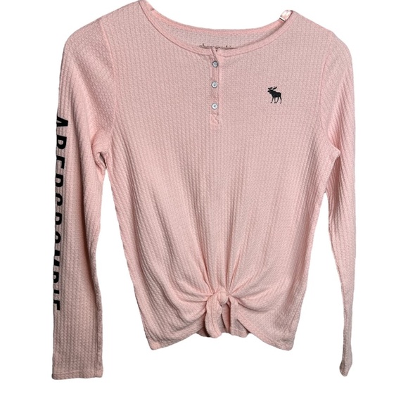 BNWOT Abercrombie Kids Pink Long Sleeve Waffle Knit Top - Picture 1 of 7